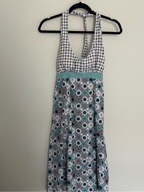 Ascend Halter Floral Pattern Dress in Teal, Purple and Gray